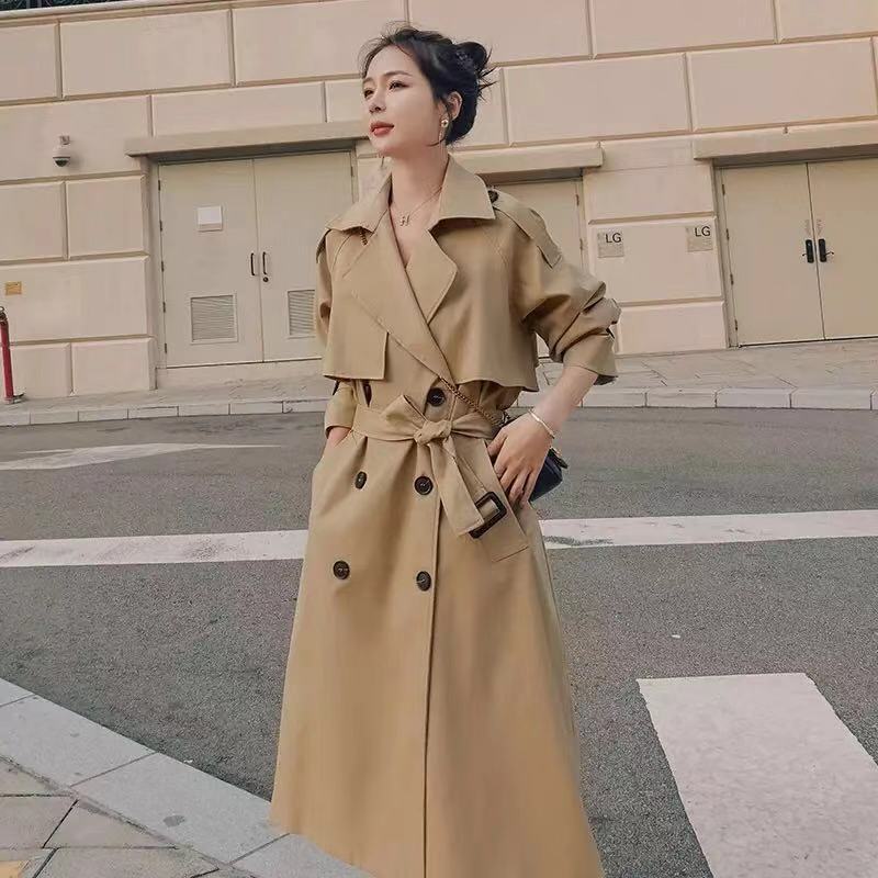 Khaki Double Breasted Loose Coat with Waist Belt