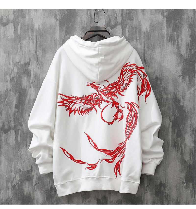 Phoenix Embroidered Men's Hooded Jacket - Fall Fashion