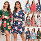 V-Neck Slim Fit Irregular Christmas Mini Dress