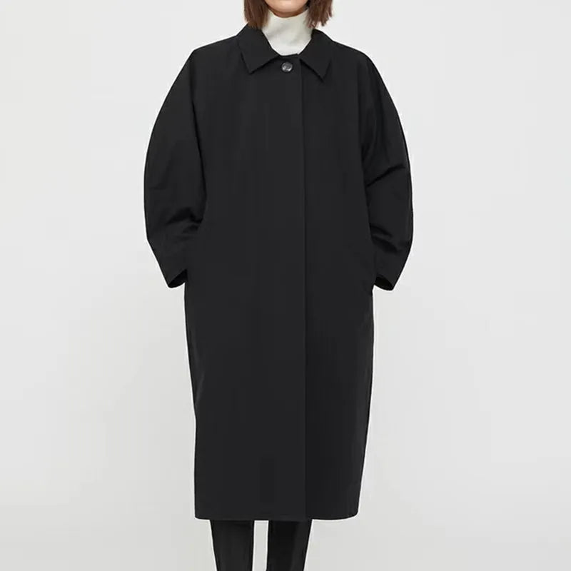 Women’s Mid-Length Cotton Trench Coat with Doll Sleeves