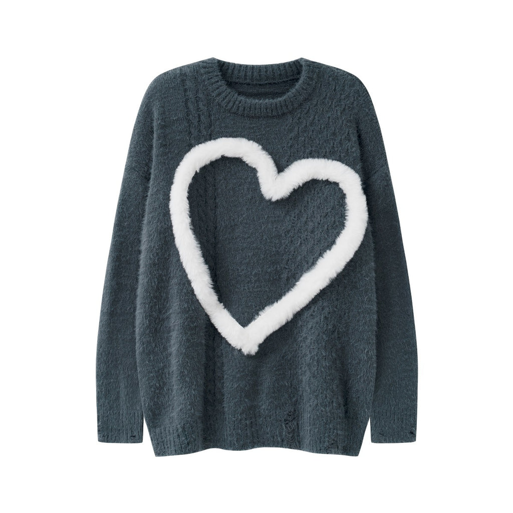 Three-Dimensional Velvet Love Sweater in Contrast Colors