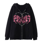 Y2K Oversized Hoodie with Graffiti Heart Print for Women | Streetwear