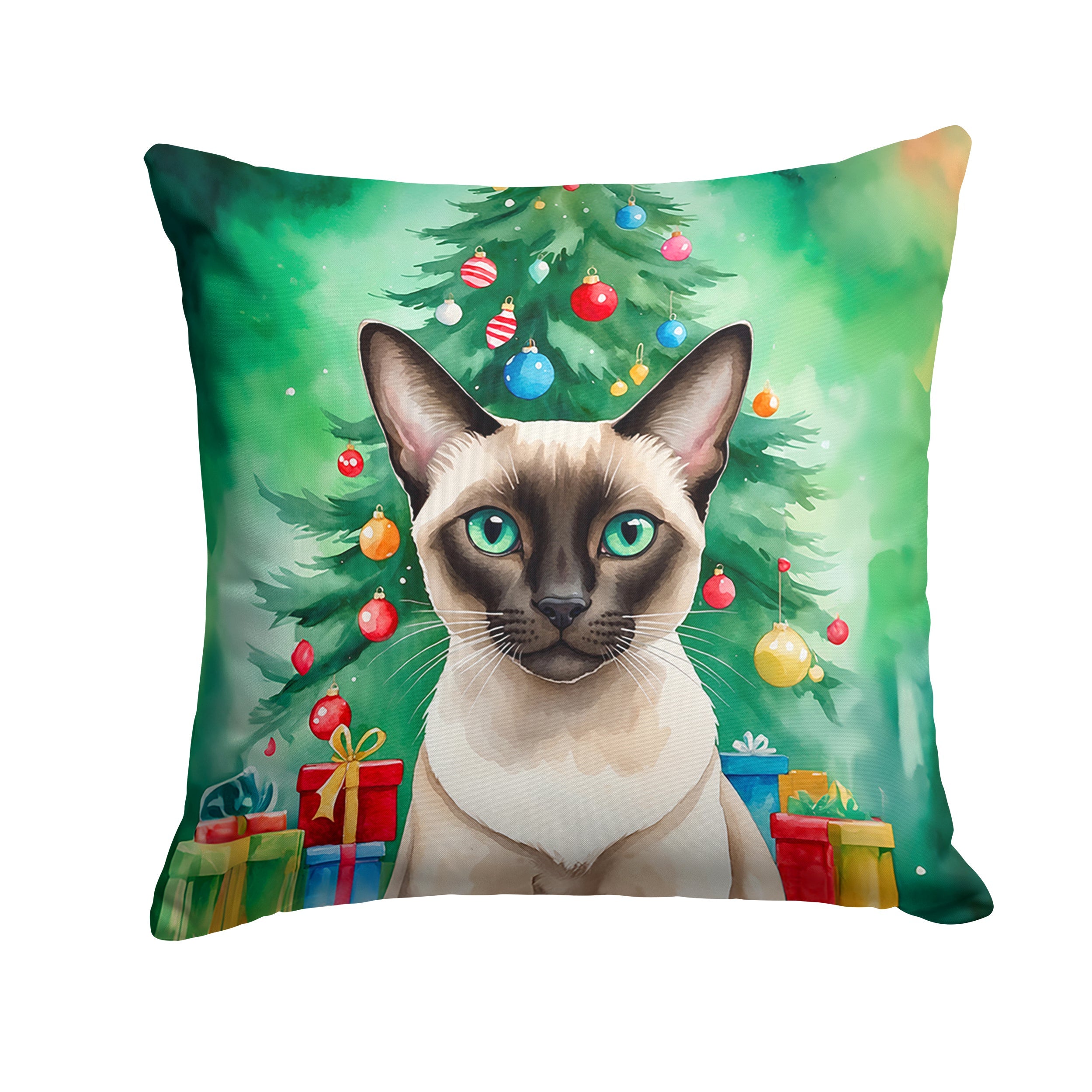 Colorpoint Shorthair Cat By the Christmas Tree Throw Pillow
