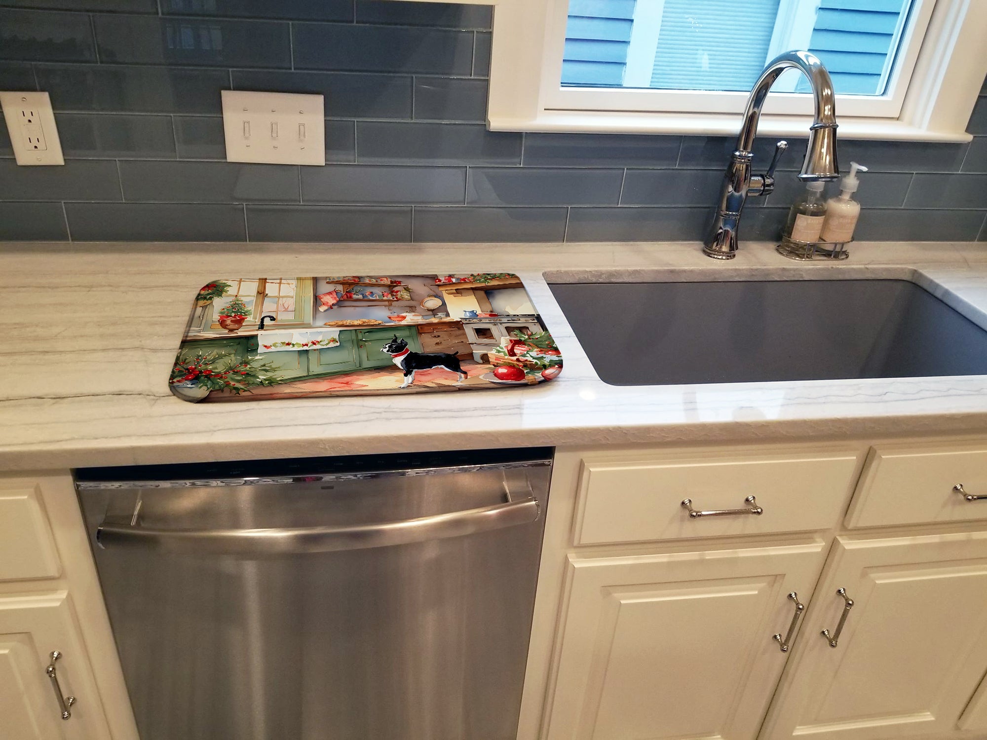 Boston Terrier Christmas Cookies Dish Drying Mat