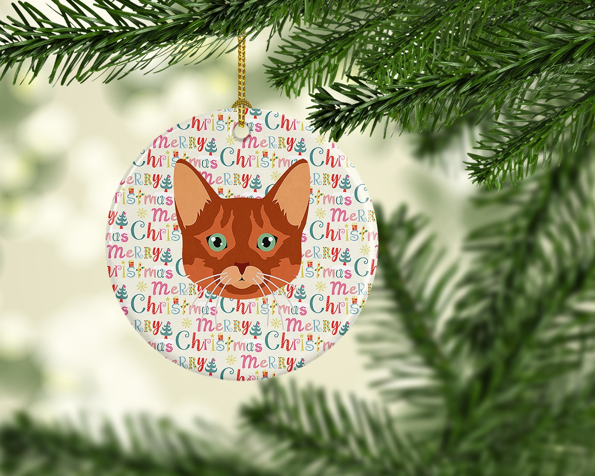 Somali Cat Christmas Ceramic Ornament