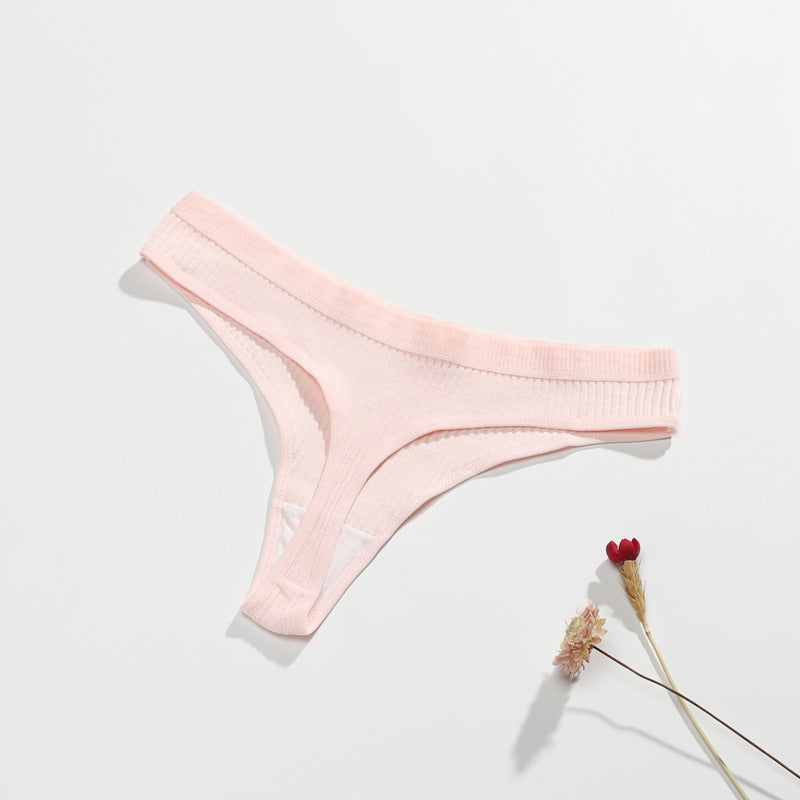 Pure Cotton Women's T-Back Panties - Fashionable Solid Color
