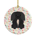 Merry Christmas Pekingese Black Ceramic Ornament