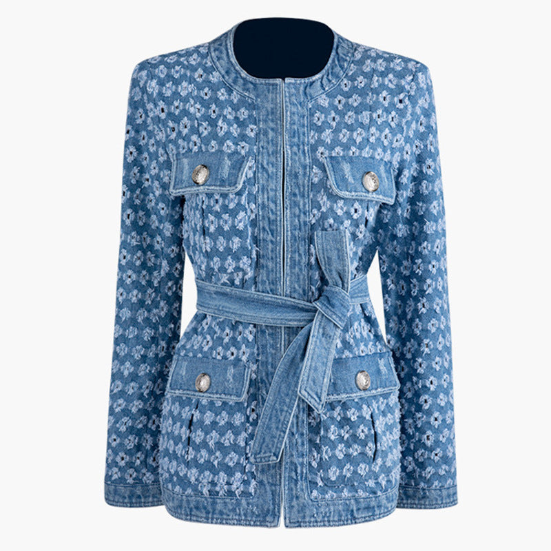 Heavy Industry Denim Lace-Up Coat with Metal Buttons