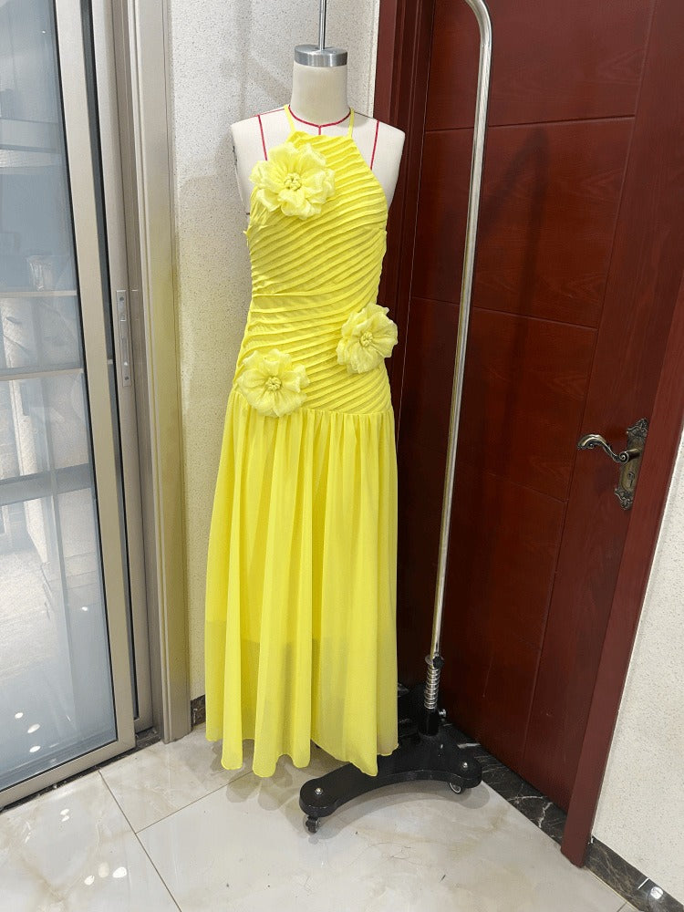 Embroidered Yellow Camisole Maxi Dress