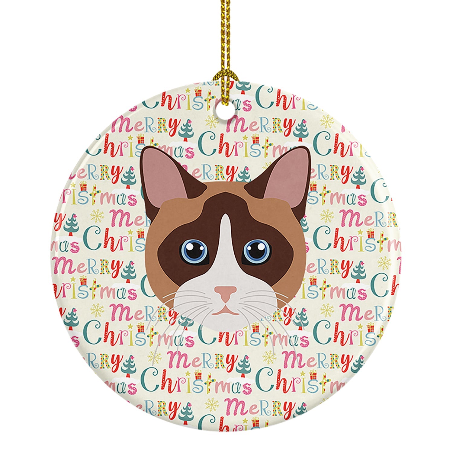 Snowshoe Cat Christmas Ceramic Ornament