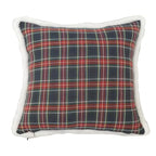 Christmas Red Plaid Pillow Case 18x18in with Rabbit Fur Trim