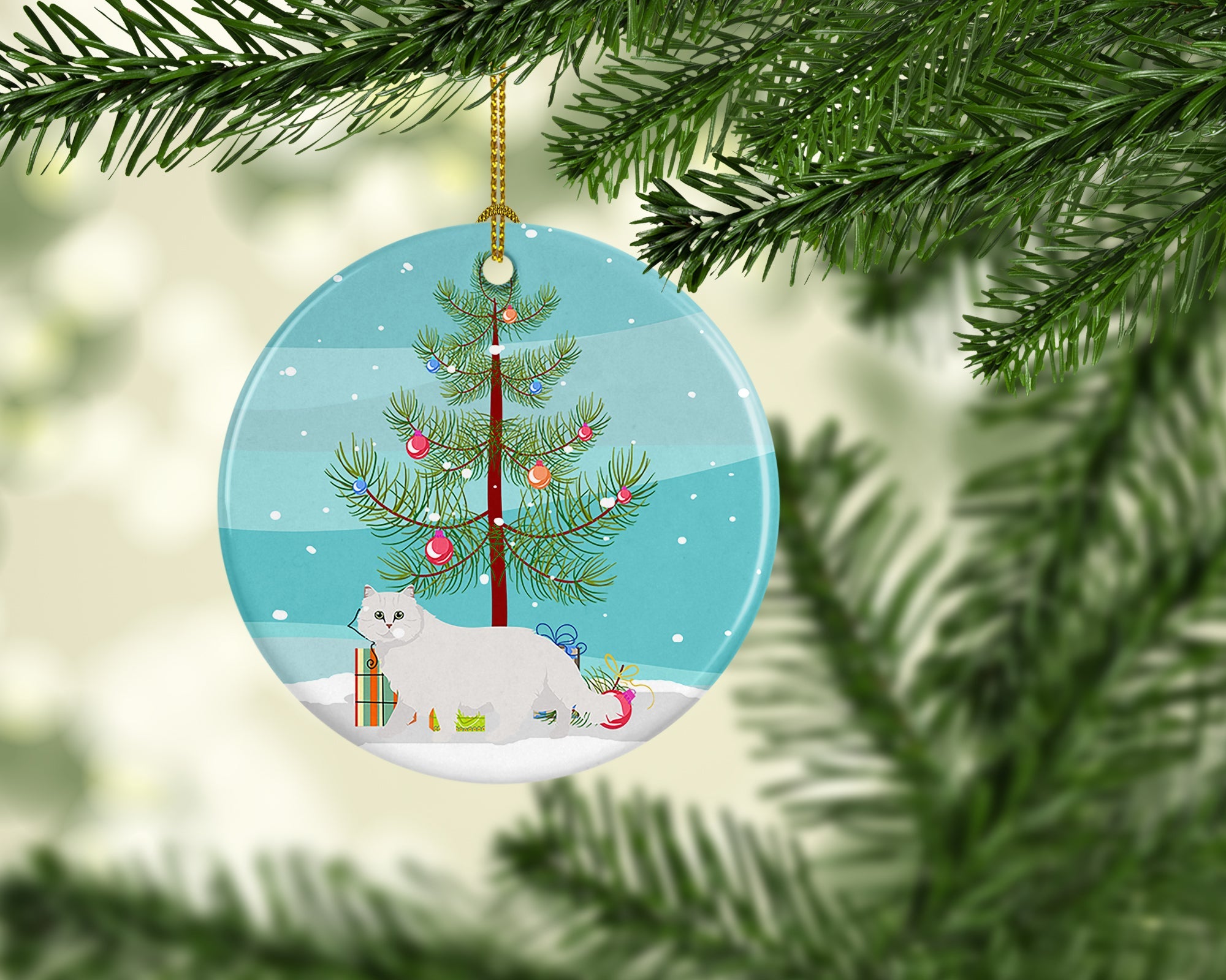 Chinchilla Persian Longhair Cat Christmas Ceramic Ornament