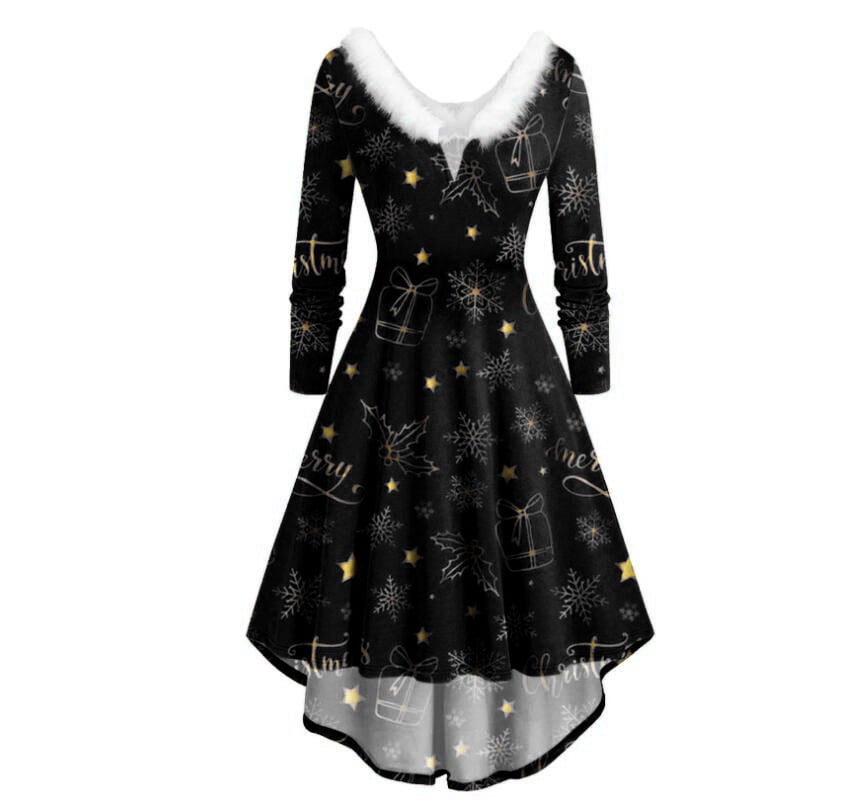 Ladies Christmas Long Sleeve Printed Skirt Dress