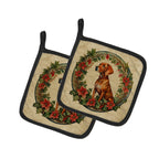 Vizsla Christmas Flowers Pair of Pot Holders