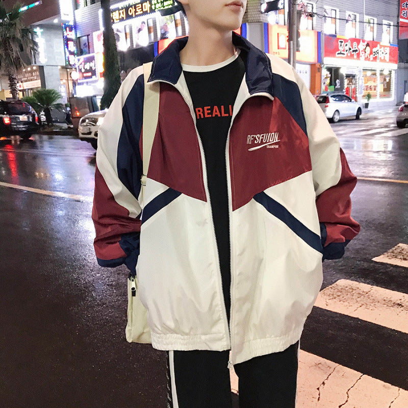 Contrast Embroidery Long Sleeve Jacket with Stand Collar