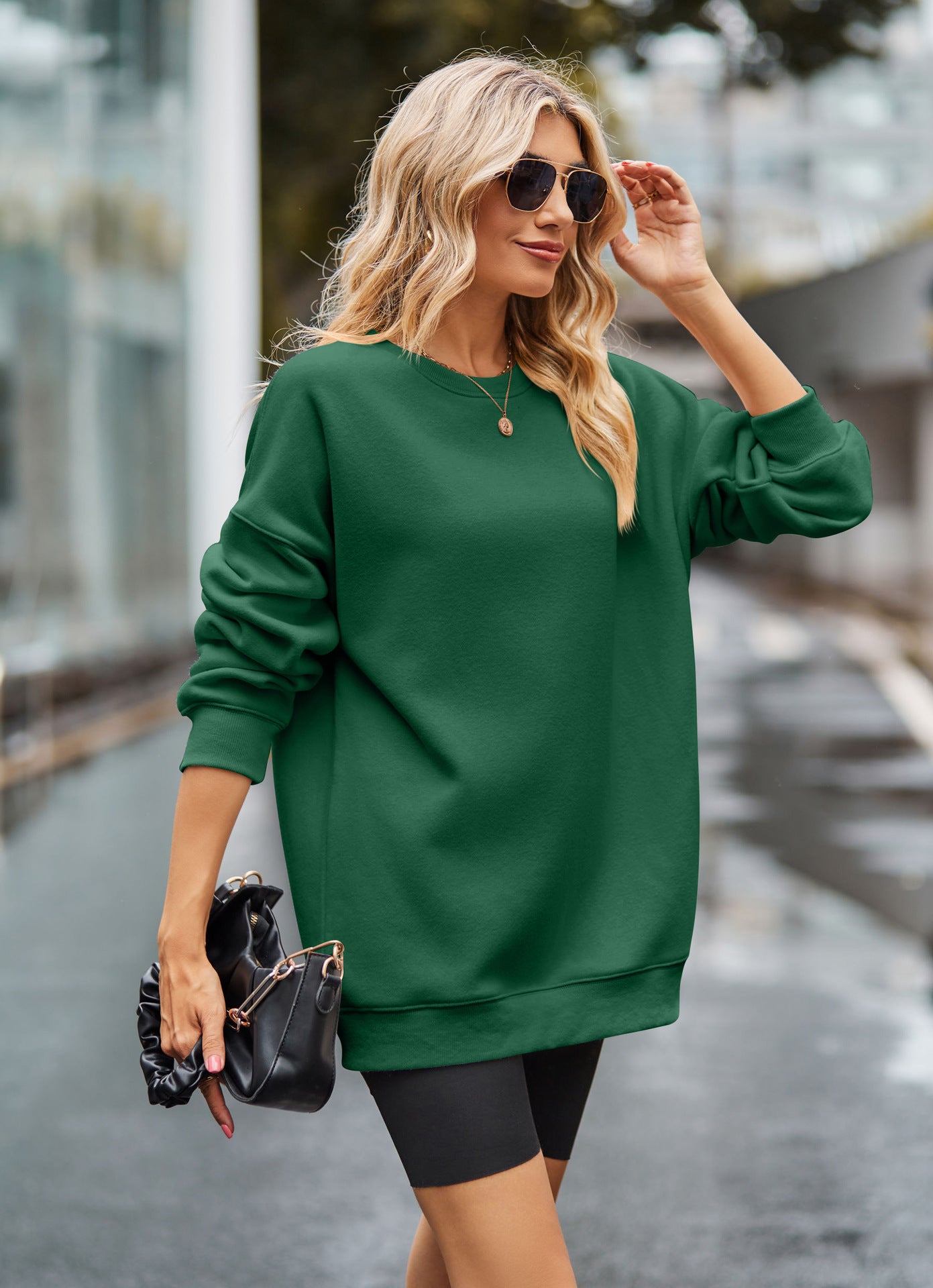 Women's Round Neck Long Sleeve Pullover Sports Hoodie | Streetwear