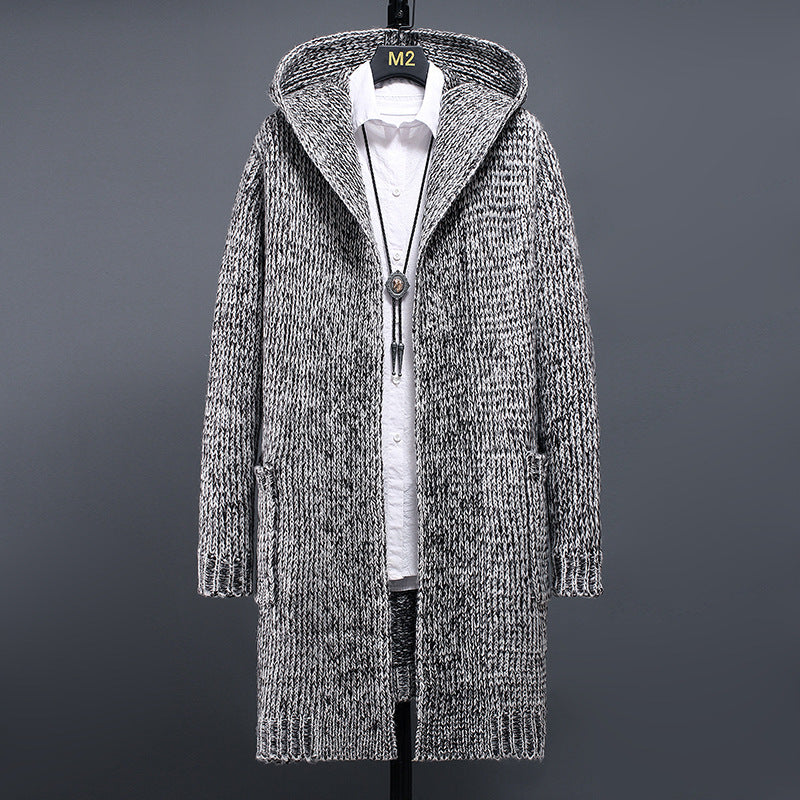 Men's Casual Hooded Loose Knit Cardigan Sweater