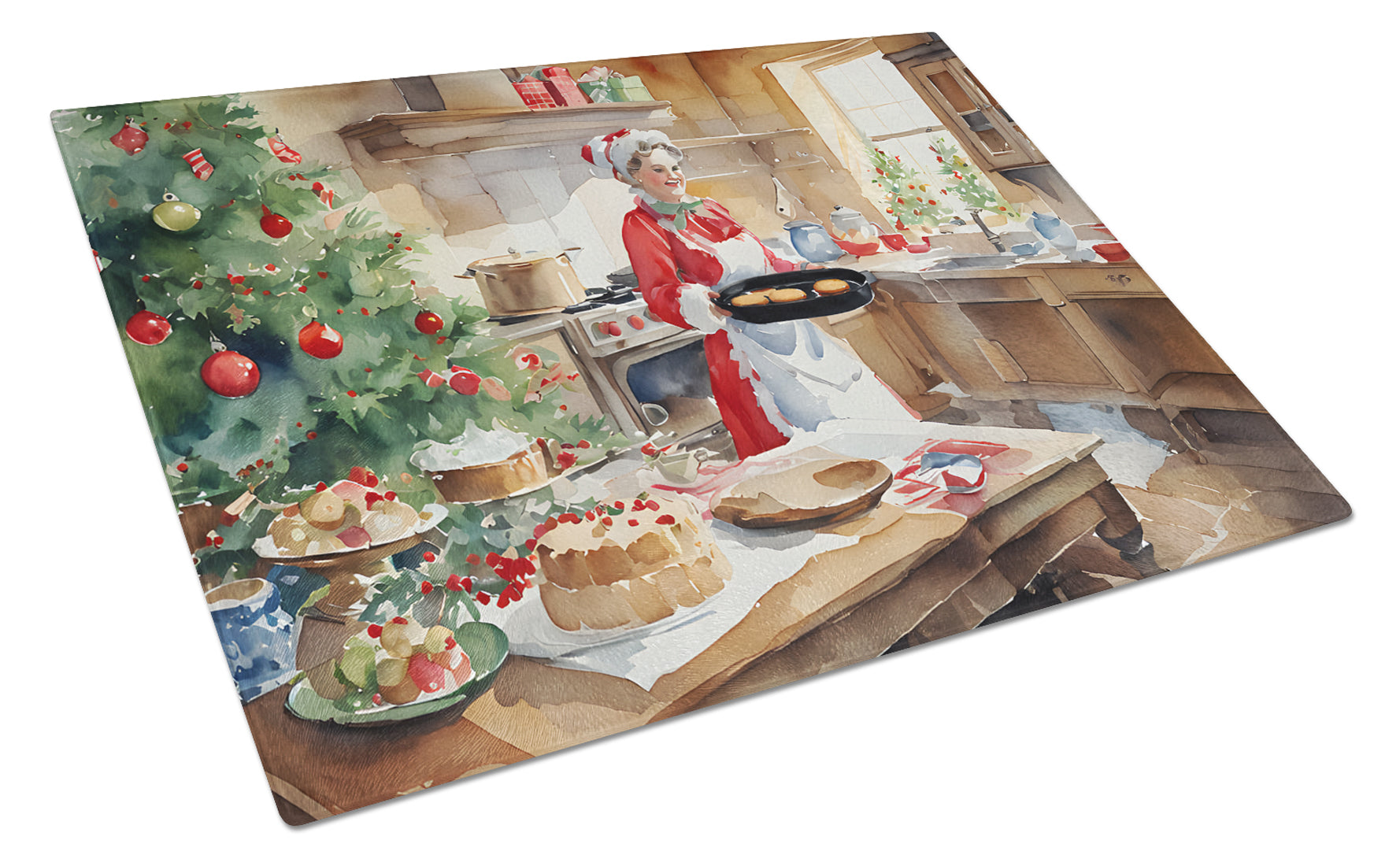 Cookies with Santa Claus Mrs. Claus Glass Cutting Board