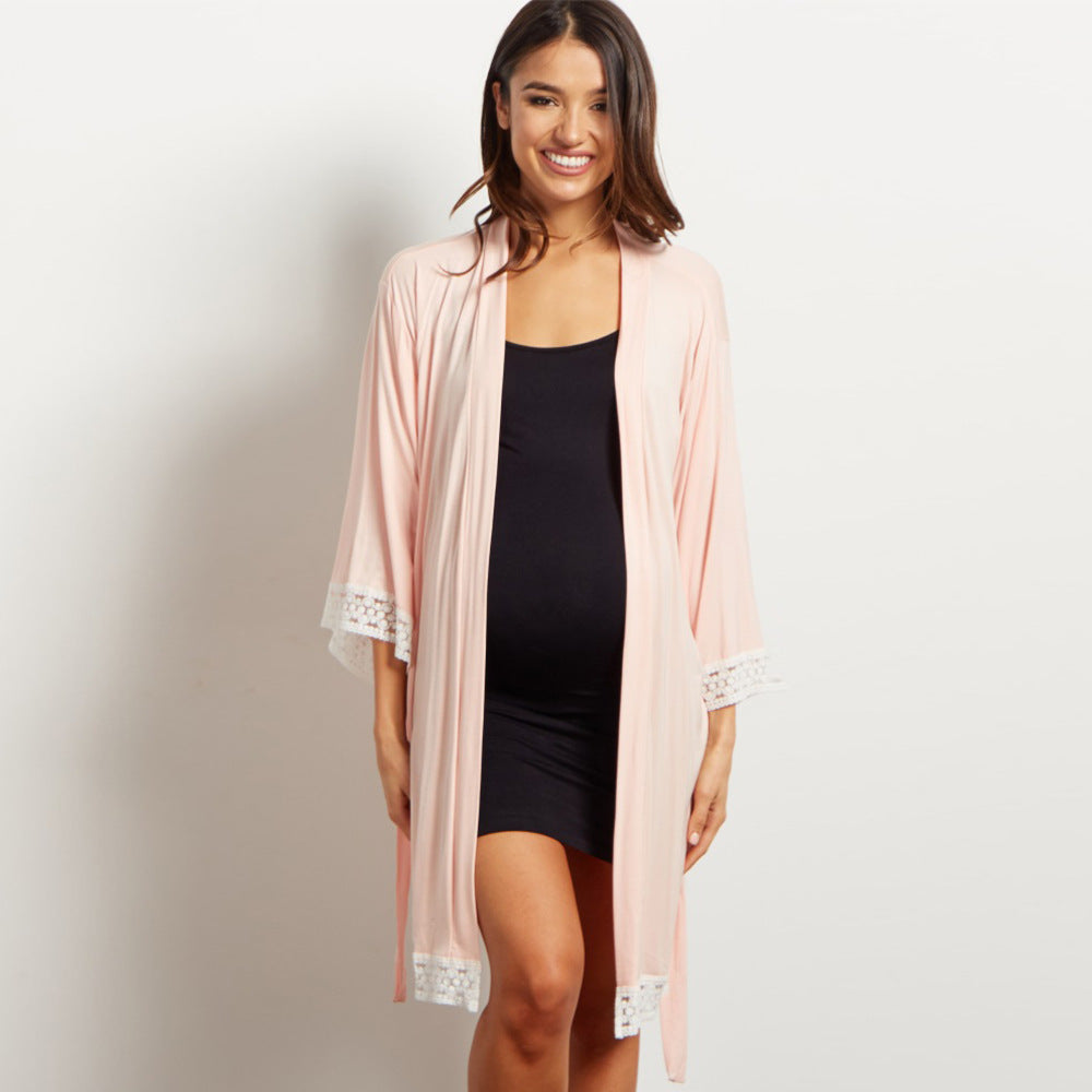 Maternity Lace Trim Pajamas with Nursing Nightgown
