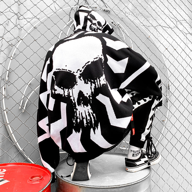 Punk Skull Oversized Knitted Sweater for Men and Women