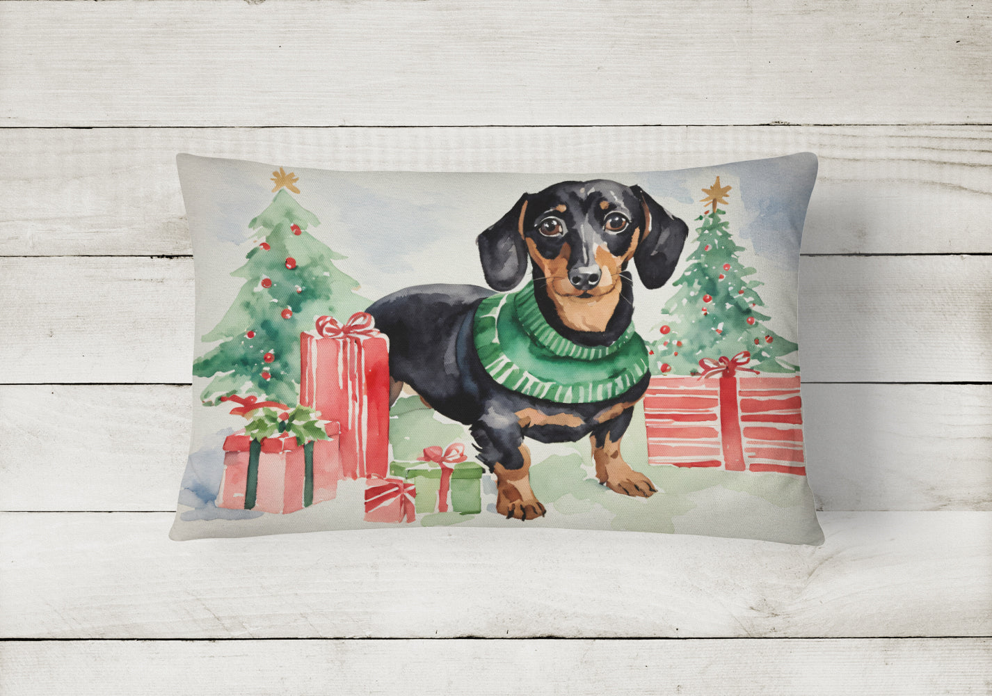 Black and Tan Dachshund Christmas Throw Pillow