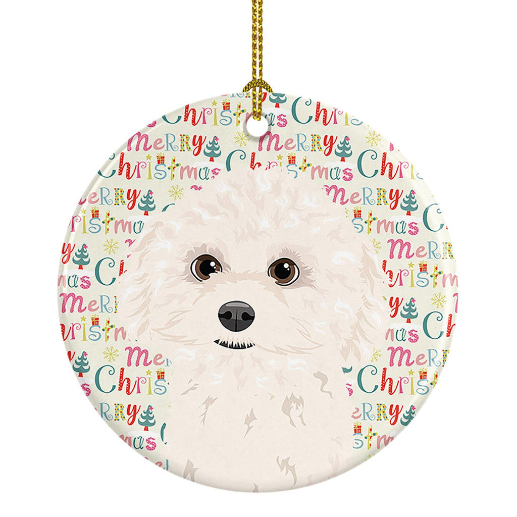 Poodle Toy White Christmas Ceramic Ornament