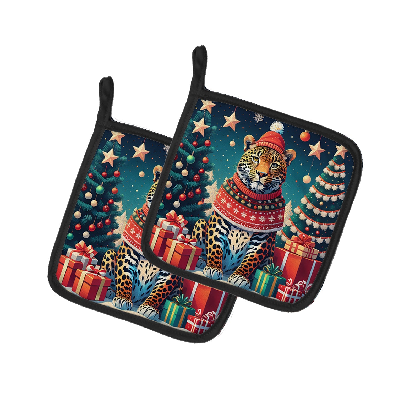 Leopard Christmas Pair of Pot Holders