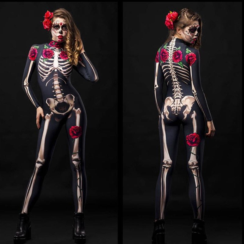 Halloween Skeleton Rose Bodysuit Cosplay Costume