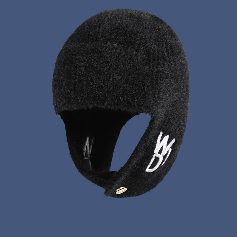 Thick Knitted Wool Ear Protection Hat for Cold Weather | Embroidered Cap