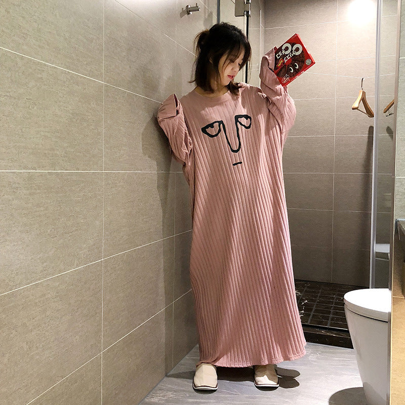 Plus Size Cartoon Print Nightgown with Three-Quarter Sleeves