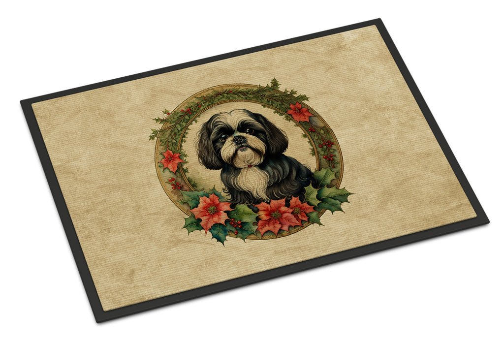 Shih Tzu Christmas Flowers Doormat