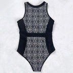 Vintage Retro Zipper One Piece Swimsuit for Women
