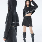 Hooded Sweater in Dark Style with Hemp Rope Details