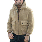Padded Plush Coat with Lapel and Zipper Detail