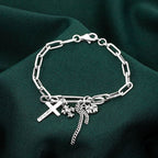 Old Thai Silver Bracelet Cross Pendant