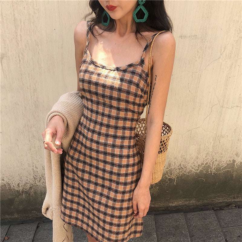 Wholesale French Style Vintage Plaid Dress for Summer