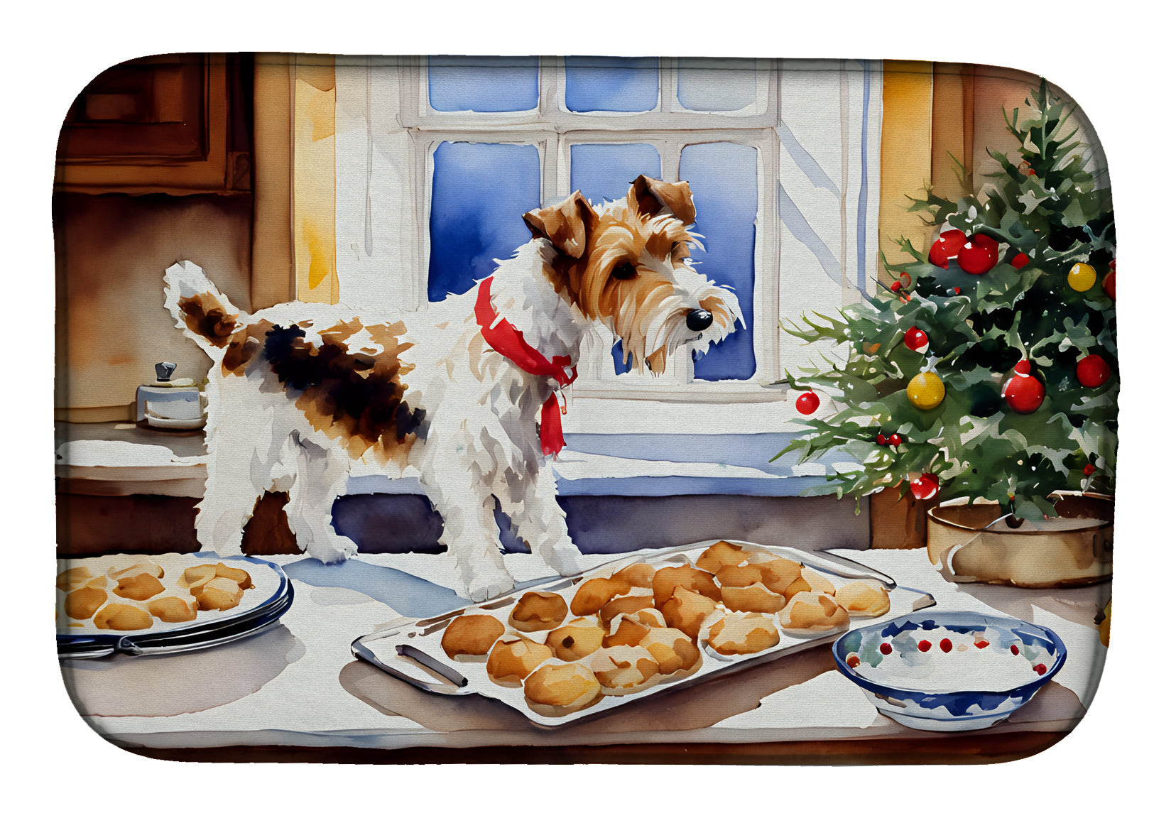 Wire Fox Terrier Christmas Cookies Dish Drying Mat
