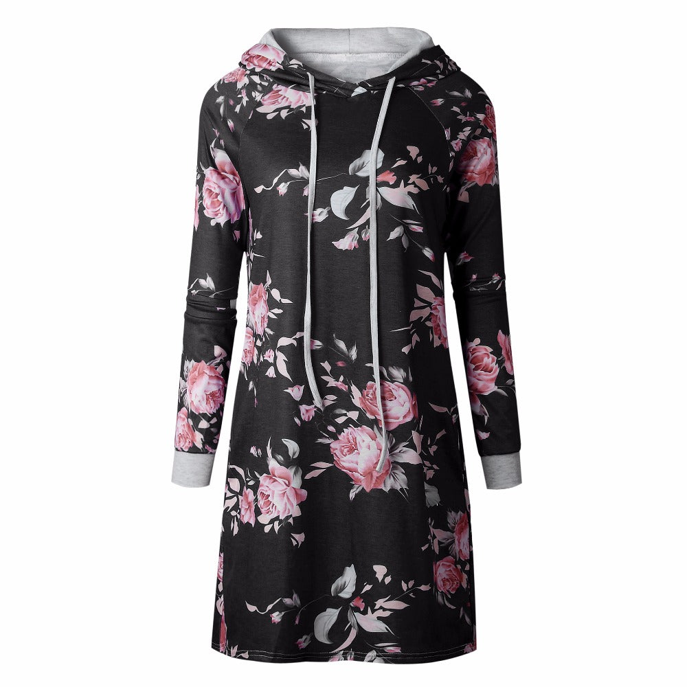 SINFEEL Autumn Fashion Floral Print Hoodie Dress for Women | Streetwear
