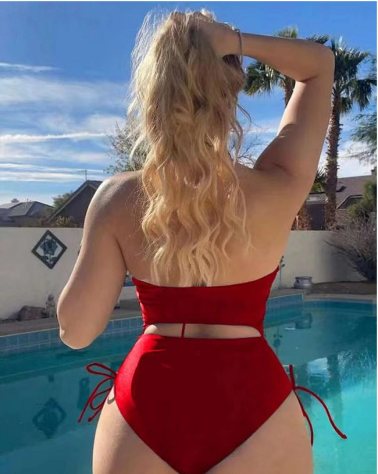 2023 High-Waisted Solid Color Swimwear Bikini Set
