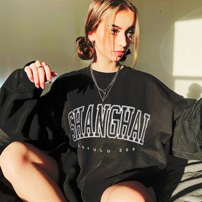 American Retro Black Alphabet Print Sweatshirt | Streetwear