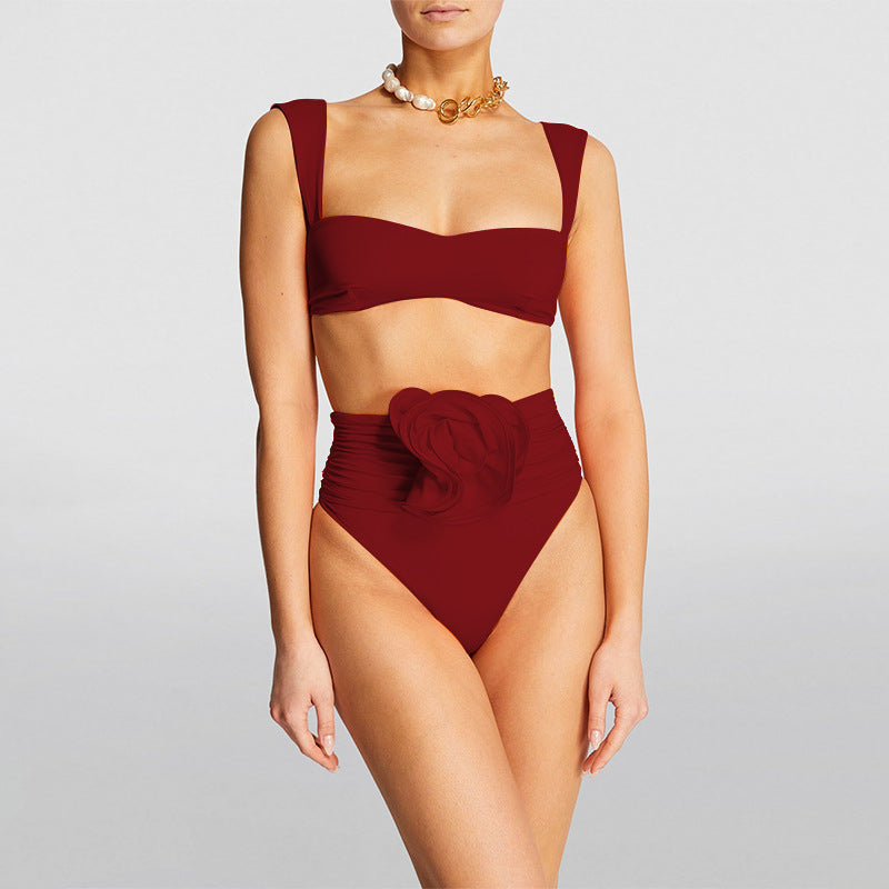 2023 New Women's High Waist Rose 3D Bikini Swimsuit