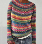 Women's Round Neck Multicolor Pullover Sweater | Streetwear