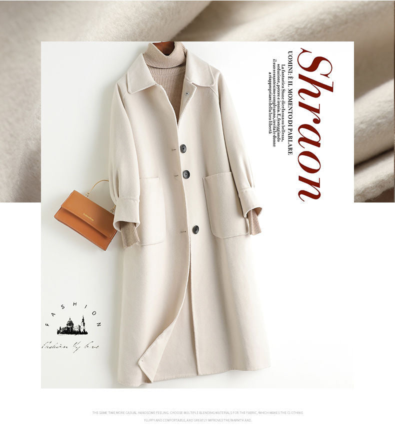 New Women's Long Woolen Coat in Single Row Design