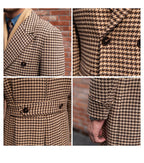 Men's Houndstooth Double-Breasted Long Polo Coat