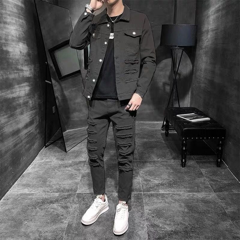 Men's Denim Jacket with Casual Sports Suit