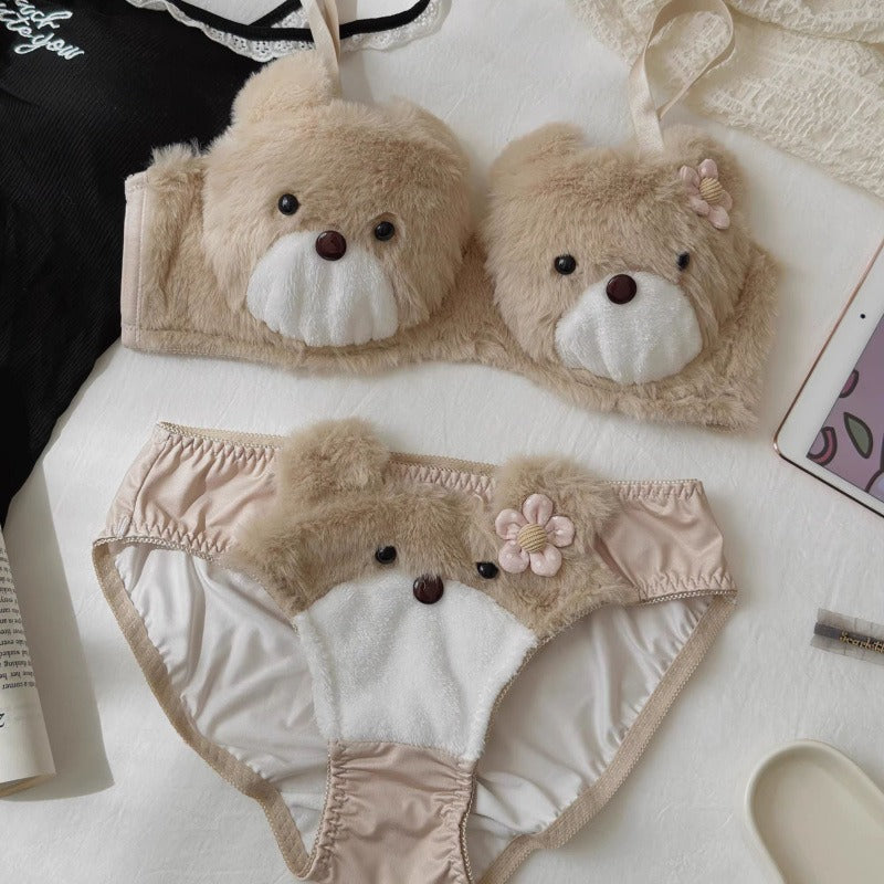 Plush Bear Cute Bra Set Without Steel Ring