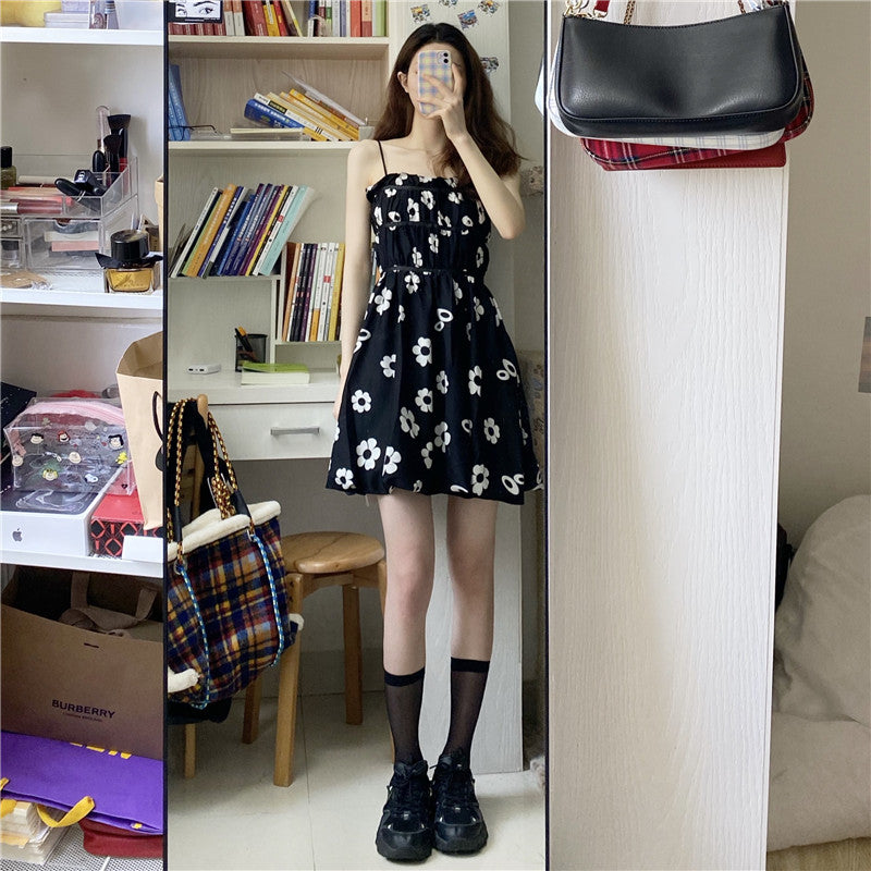 Black and White Floral Summer Dress with White Top