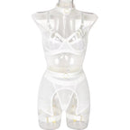 Fashionable Hollow Lace Lingerie Set with Metal Accents