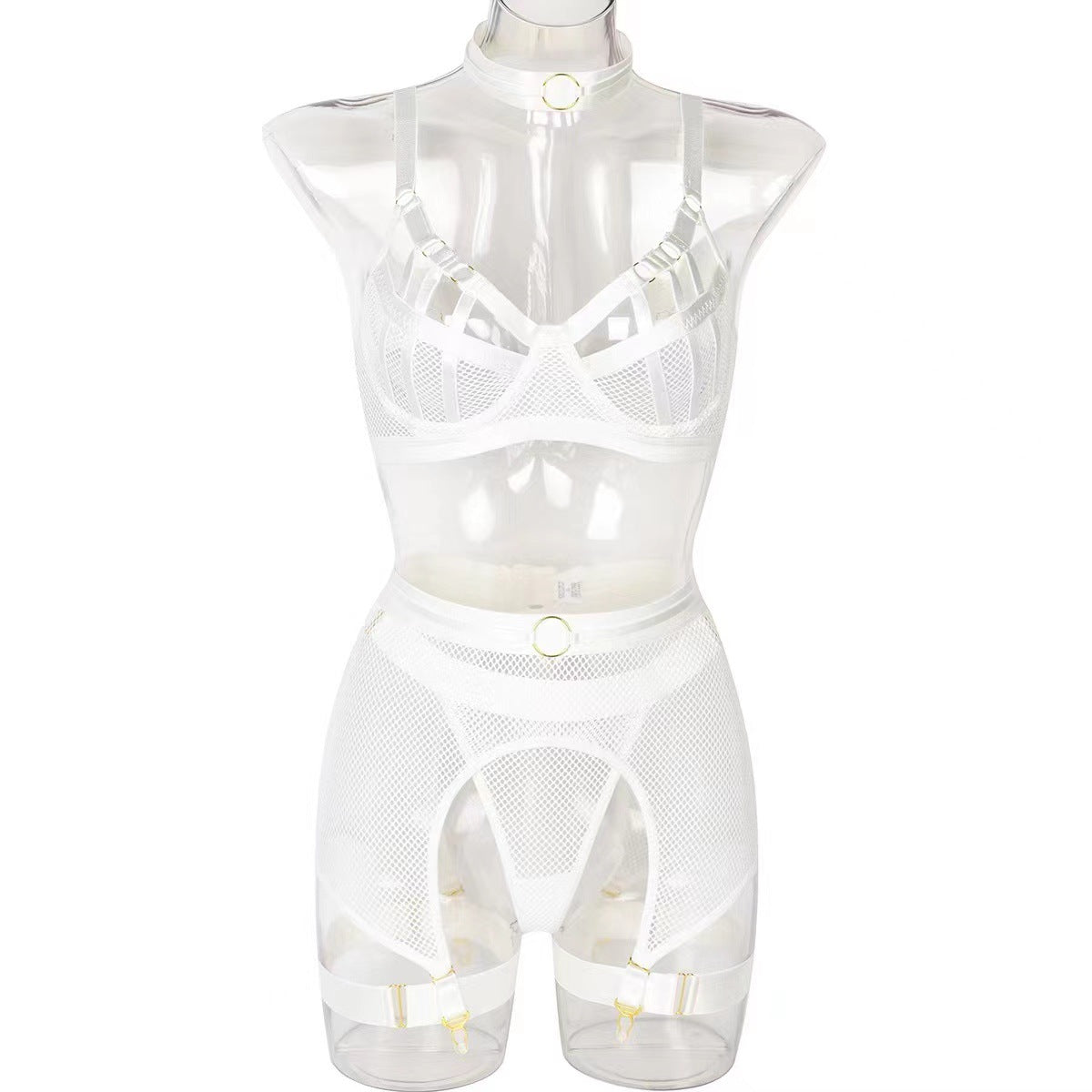 Fashionable Hollow Lace Lingerie Set with Metal Accents