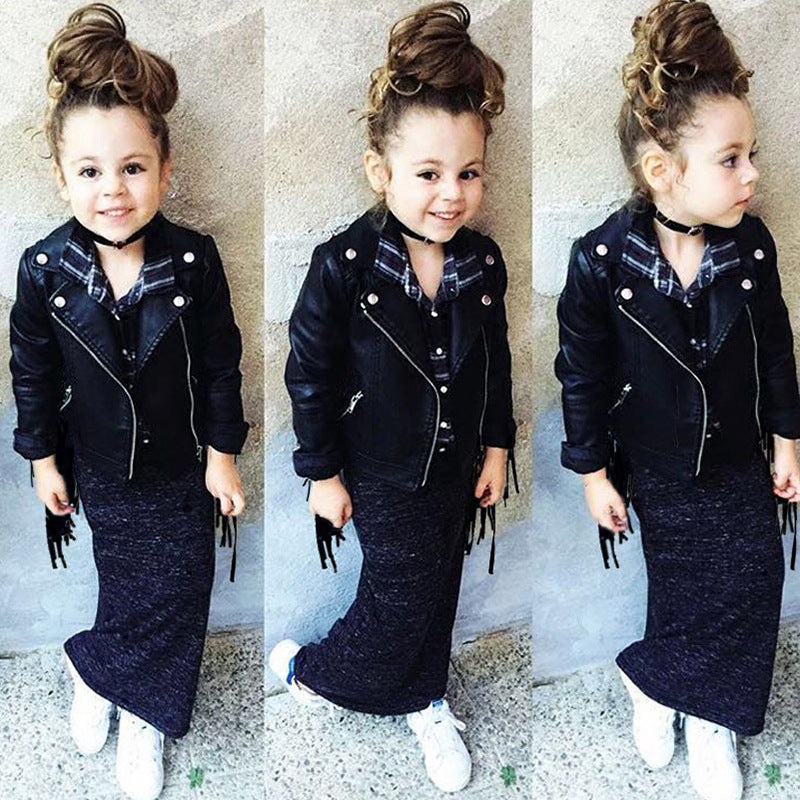 Children's Tassel Leather Jacket in European Style